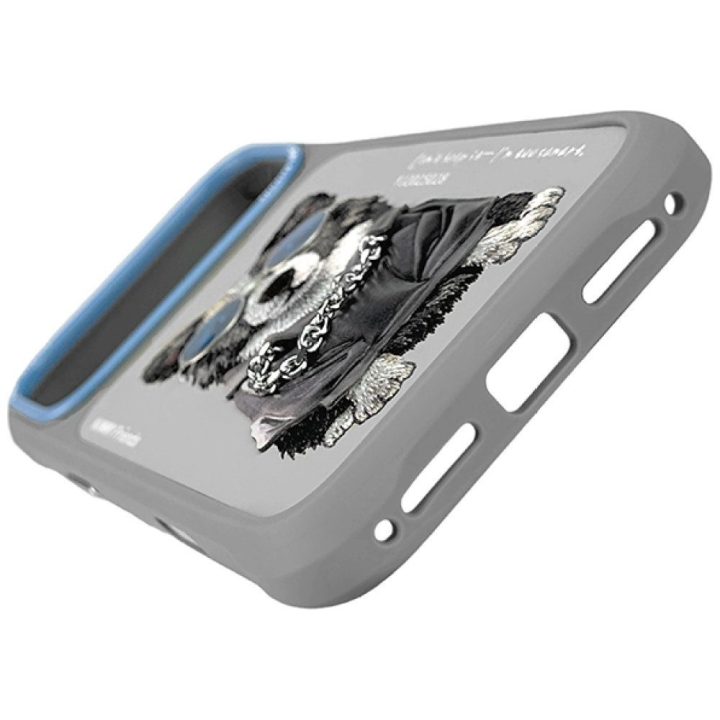 iPhone 17 Pro Max dėklas pilkas su šuniuku ir akiniais Nimmy