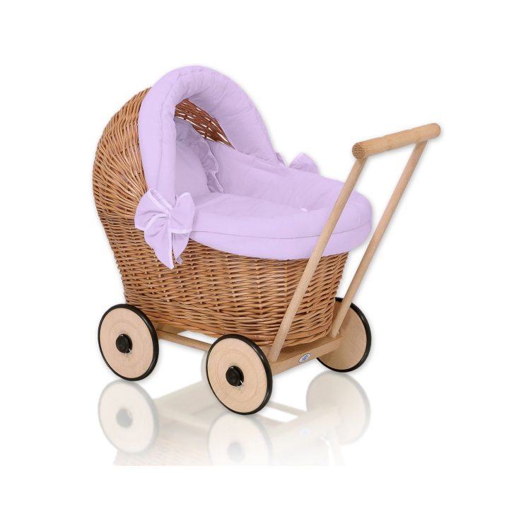 Lėlių vežimėlis pintas su paminkštinimu šviesiai violetinis Stella