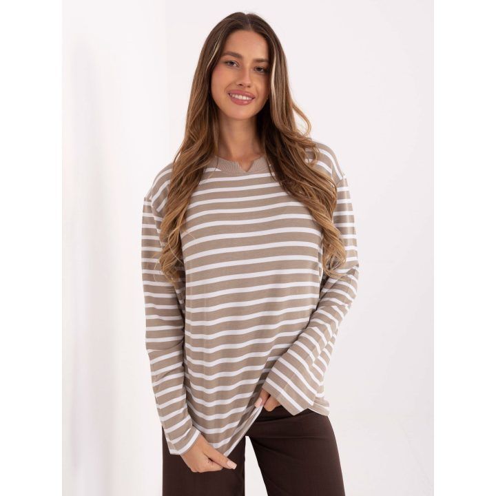 Palaidinė smėlio spalvos dryžuota su V formos iškirpte Rue Paris