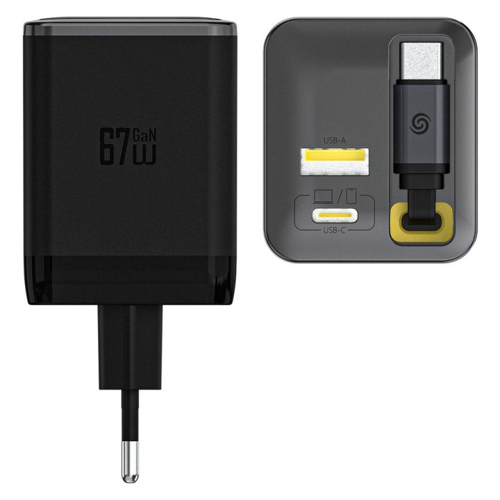 Sieninis įkroviklis 67W su USB-C laidu juodas