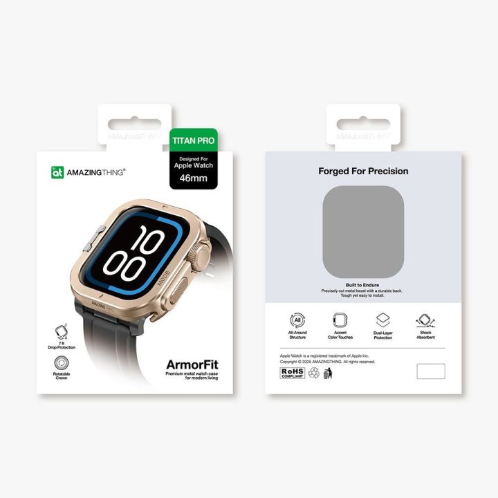 Apple Watch 11 dėklas metalinis auksinis AmazingThing