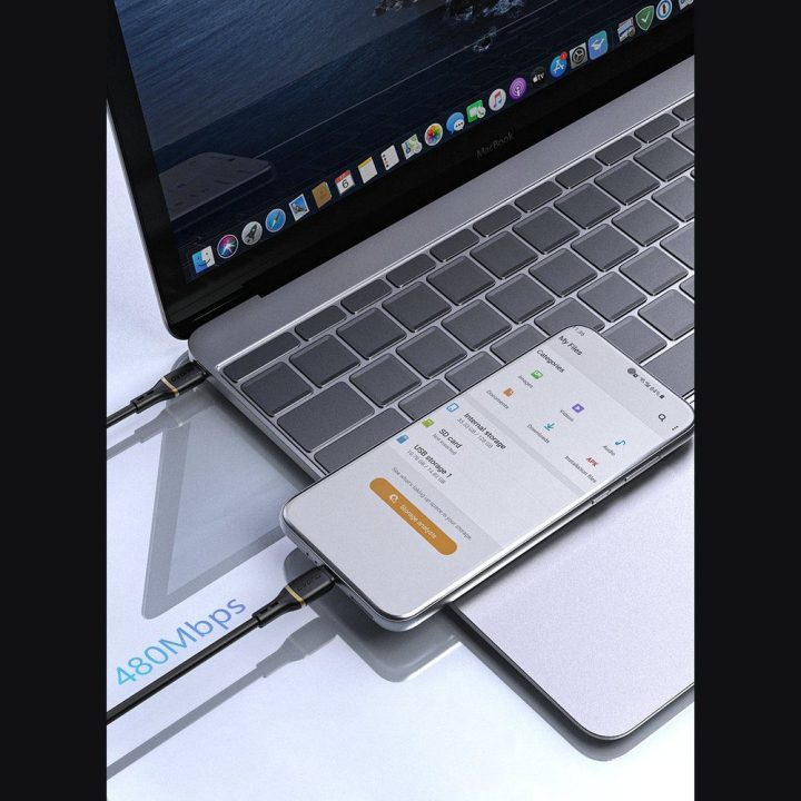 USB-C laidas baltas silikoninis 60W 1m