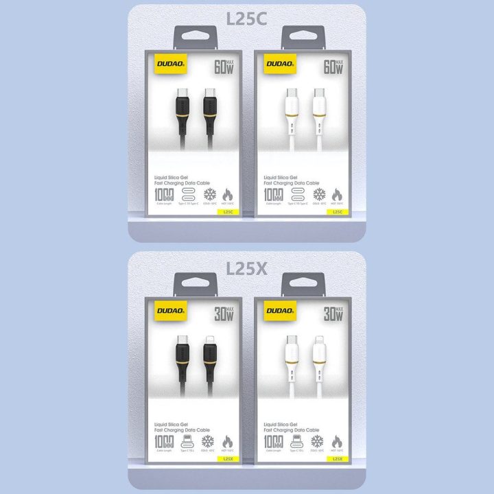 USB-C laidas baltas silikoninis 60W 1m