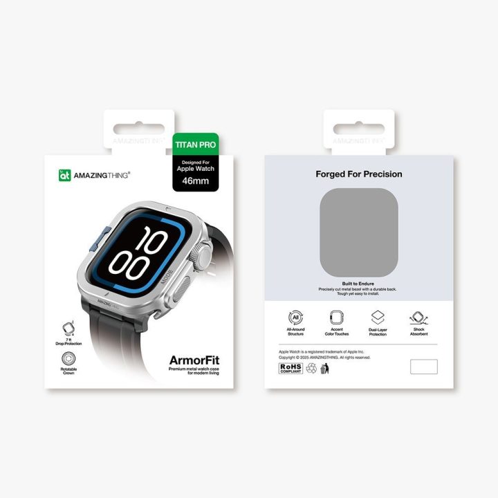 Apple Watch 11 dėklas metalinis sidabrinis AmazingThing