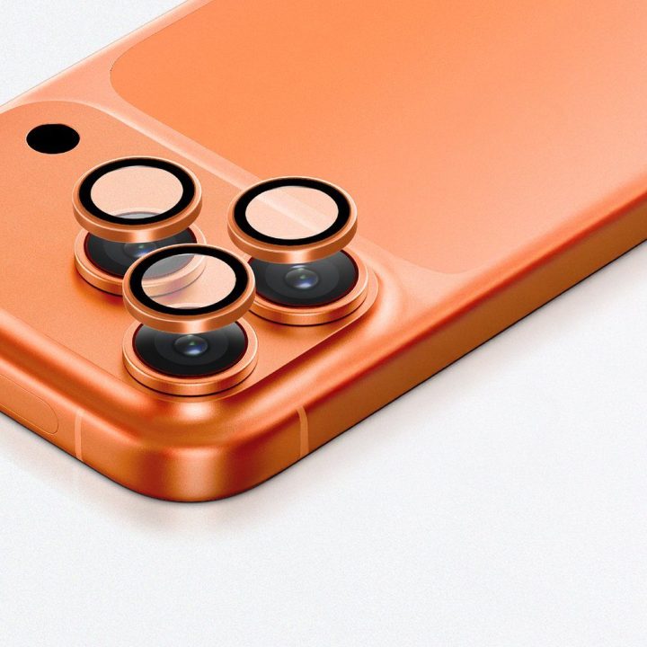 iPhone 17 Pro kameros stikliukas su oranžiniu rėmeliu AmazingThing