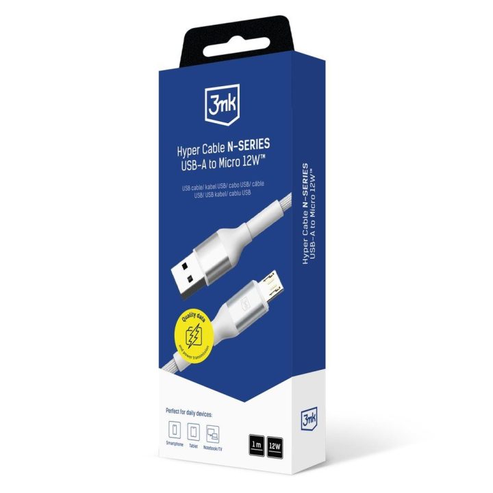 Krovimo laidas USB-A į MicroUSB baltas 1m