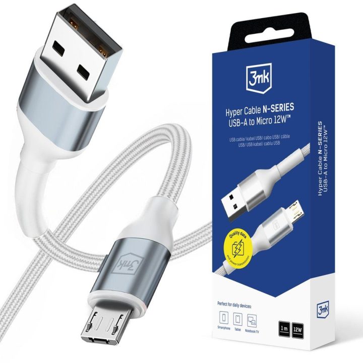 Krovimo laidas USB-A į MicroUSB baltas 1m