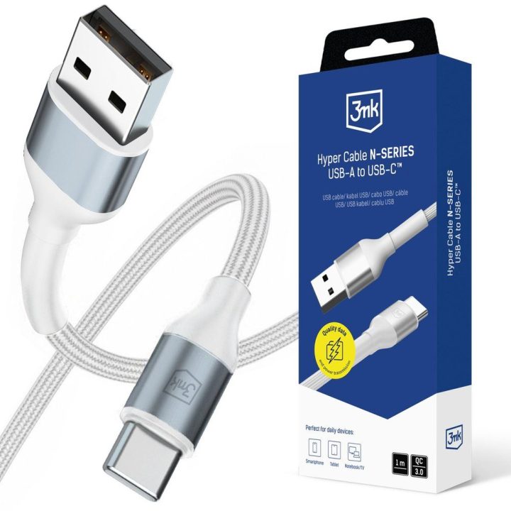 Įkrovimo laidas USB-C baltas pintas 1m
