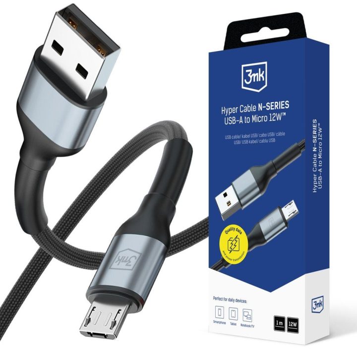 Įkrovimo laidas USB-A į MicroUSB juodas pintas