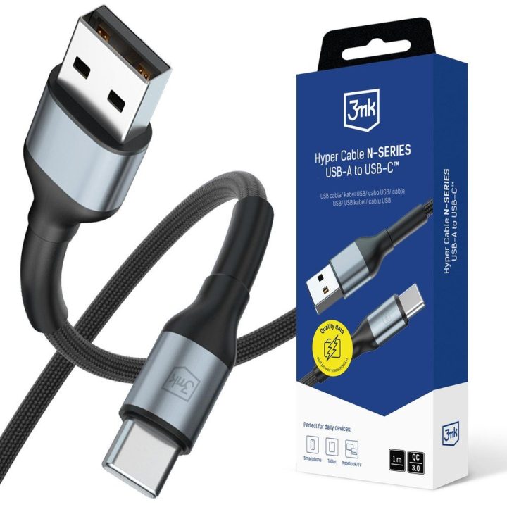 Įkrovimo laidas USB-A į USB-C juodas 1m 18W