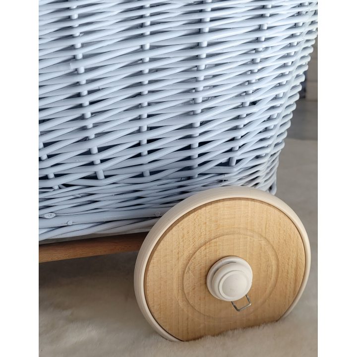 Lėlių vežimėlis pintas mėlynas su medinėmis detalėmis Wicker