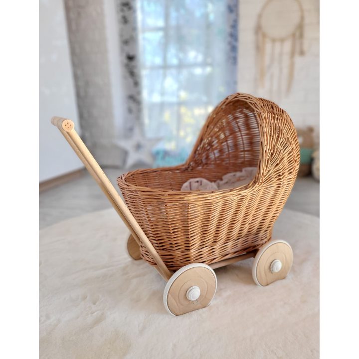 Lėlių vežimėlis pintas natūralios spalvos Small Foot
