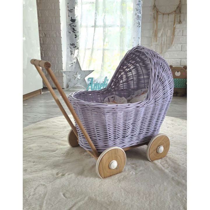 Lėlių vežimėlis pintas šviesiai violetinis Milly Mally
