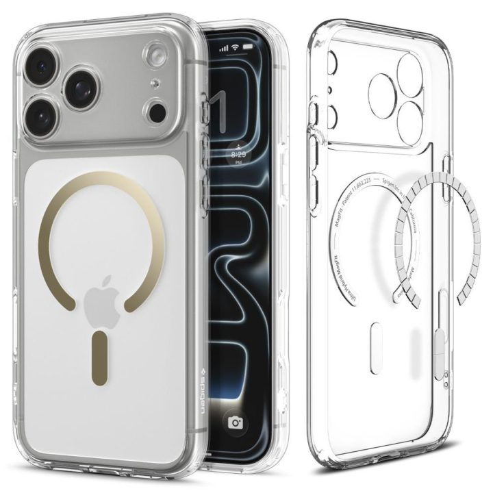 iPhone 17 Pro Max dėklas su MagSafe skaidrus auksinis Spigen