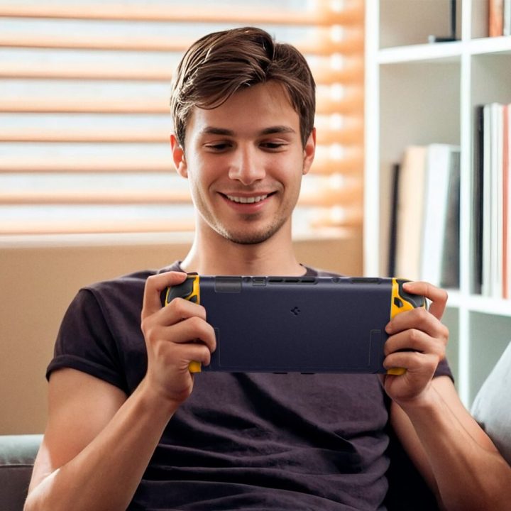 Dėklas tamsiai mėlynas Nintendo Switch 2 Spigen Nano Pop – patikimai apsaugai ir žaidimų patogumui.