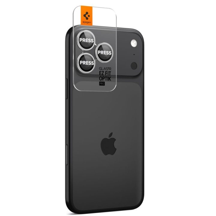 Stikliukas kamerai iPhone 16 Pro Max Spigen Optik Pro – objektyvo apsaugai ir vaizdo raiškai.