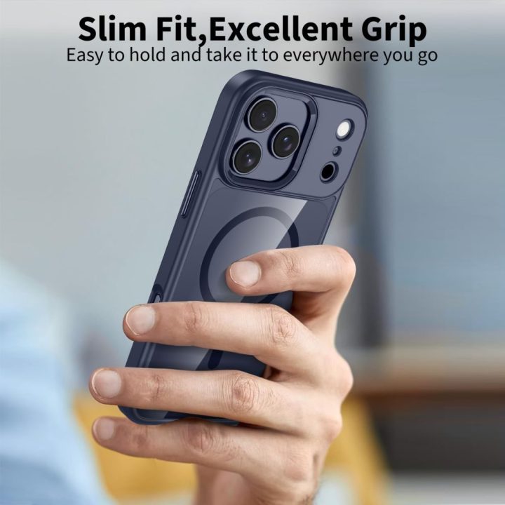 Dėklas MagMat skaidrus mėlynas iPhone 17 Pro – apsaugai ir stiliui kasdien.