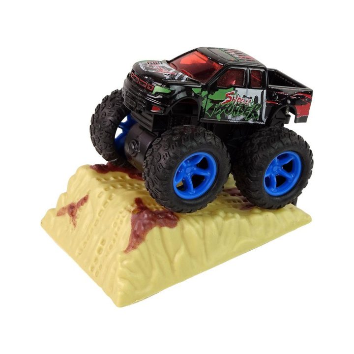 Žaislinis automobilis Monster Truck su guminiais ratais – nuotykiams ir greičiui žaidimuose.