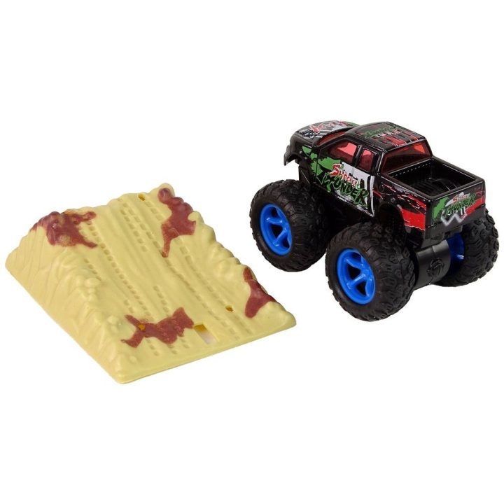 Žaislinis automobilis Monster Truck su guminiais ratais – nuotykiams ir greičiui žaidimuose.