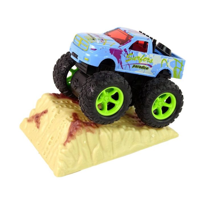 Žaislinis automobilis Monster Truck su guminiais ratais – nuotykiams ir greičiui žaidimuose.