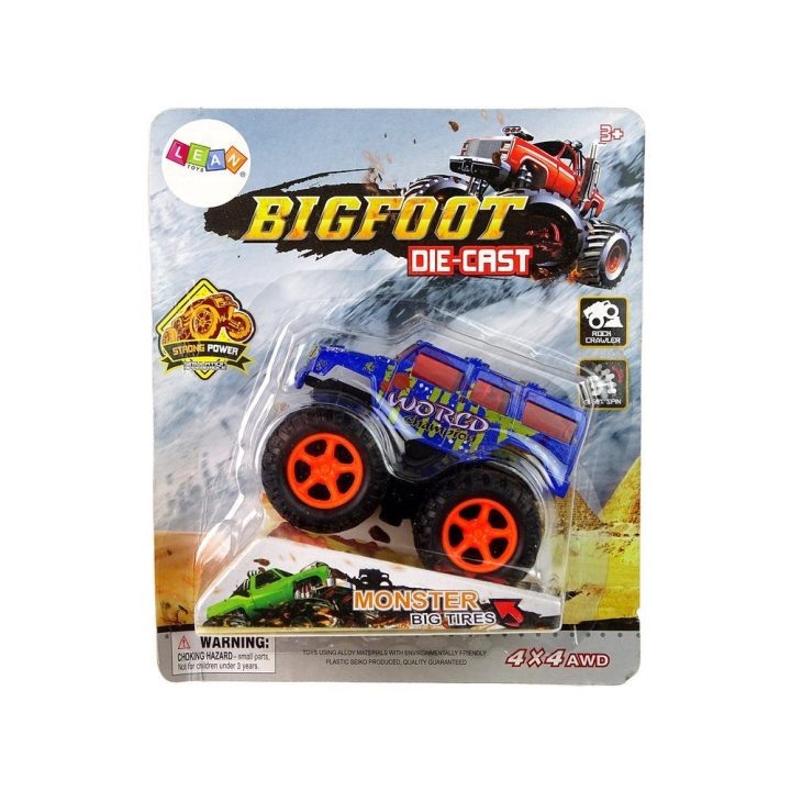 Žaislinis automobilis Monster Truck su guminiais ratais – nuotykiams ir greičiui žaidimuose.