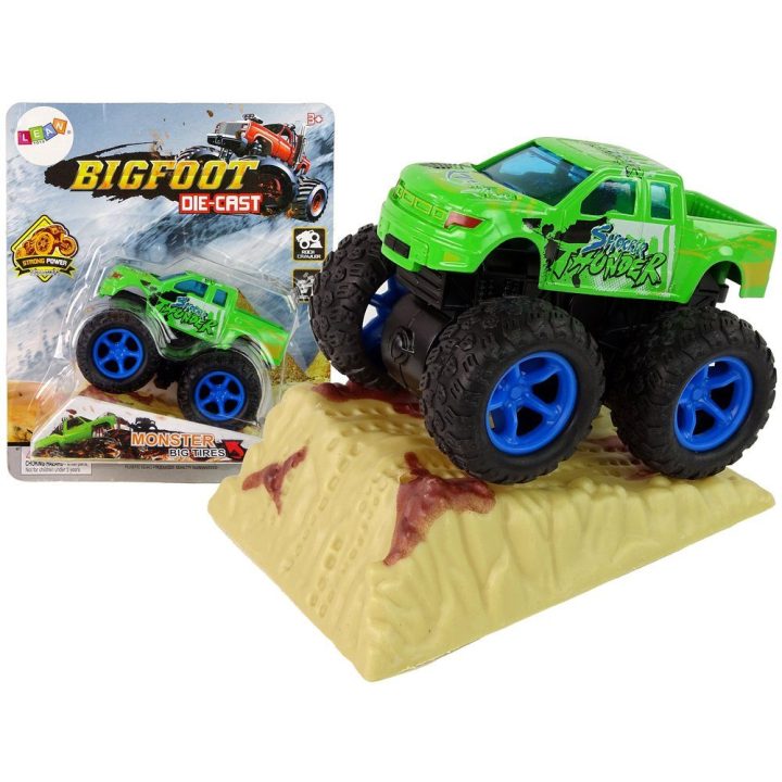 Žaislinis automobilis Monster Truck su guminiais ratais – nuotykiams ir greičiui žaidimuose.