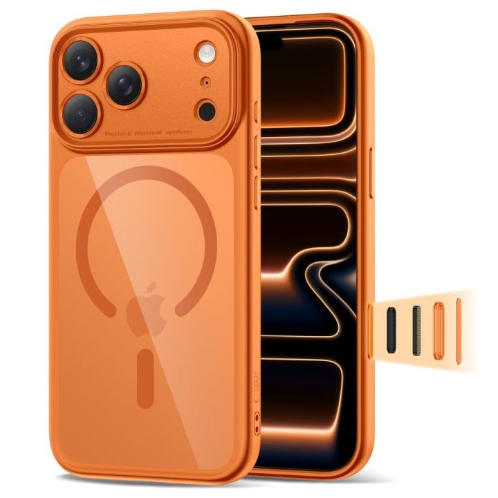 iPhone 17 Pro dėklas skaidrus oranžinis su MagSafe