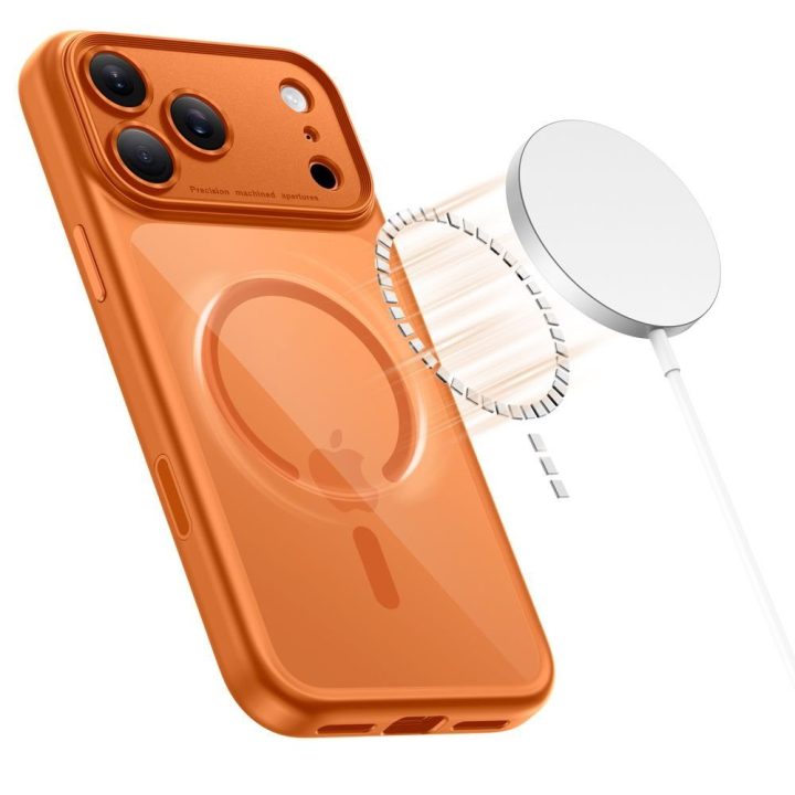 iPhone 17 Pro dėklas skaidrus oranžinis su MagSafe