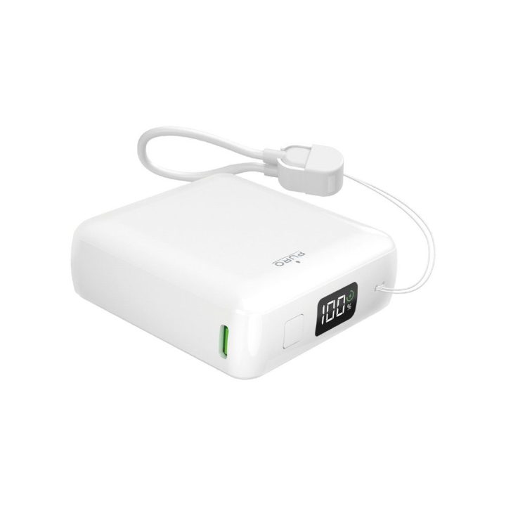 Powerbank 10000mAh 20W su ekranu ir USB-C laidu baltas Puro