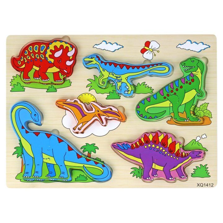 Žaislas medinis 3D dėlionė su dinozaurais – lavinantis pasirinkimas