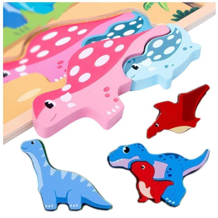 Dėlionė medinė 2in1 su dinozaurais ir rašikliu – lavinantis pasirinkimas