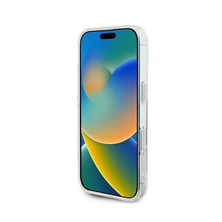 Dėklas iPhone 16 Guess IML su kristalais baltas – stilingas pasirinkimas