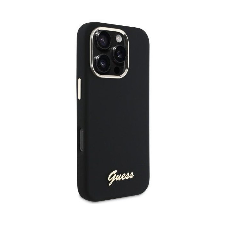 Dėklas iPhone 16 Pro Guess Silicone Script juodas – patikimas pasirinkimas