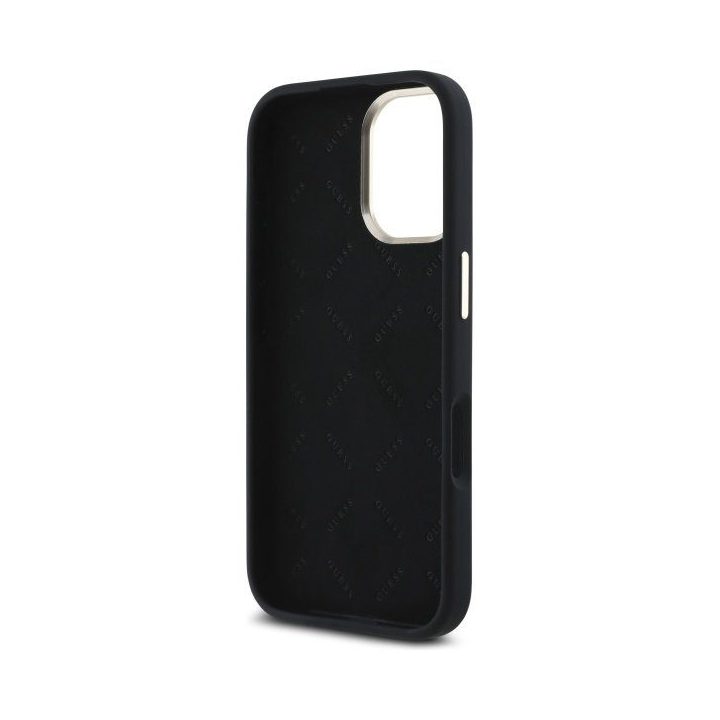 Dėklas iPhone 16 Guess Silicone juodas su logotipu – patikimas pasirinkimas