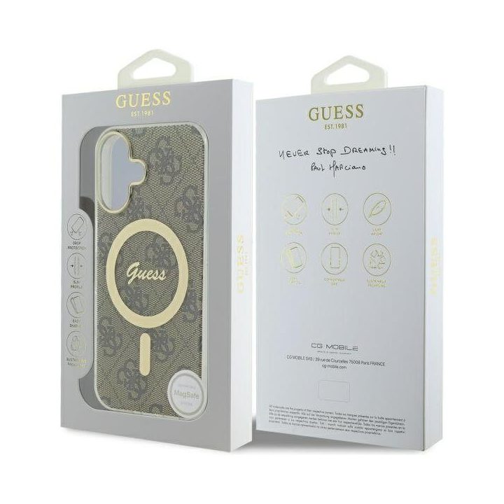 Dėklas iPhone 16 Plus Guess IML 4G rudas – patikimas pasirinkimas