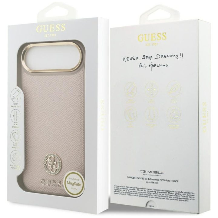 Dėklas iPhone Guess Grained Strass MagSafe rožinis – stilingas pasirinkimas