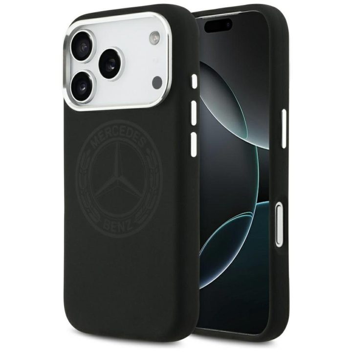 Dėklas iPhone 17 Pro Mercedes silikoninis juodas – elegantiškas pasirinkimas