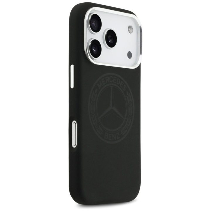 Dėklas iPhone 17 Pro Mercedes silikoninis juodas – elegantiškas pasirinkimas