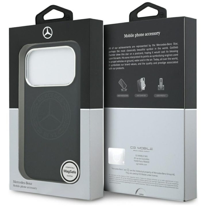 Dėklas iPhone 17 Pro Mercedes silikoninis juodas – elegantiškas pasirinkimas