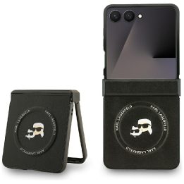 Dėklas Samsung Galaxy Z Flip 7 Karl Lagerfeld Karl&Choupette juodas – stilingas pasirinkimas