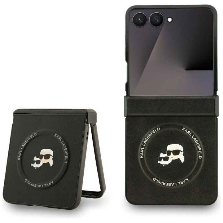 Dėklas Samsung Galaxy Z Flip 7 Karl Lagerfeld Karl&Choupette juodas – stilingas pasirinkimas