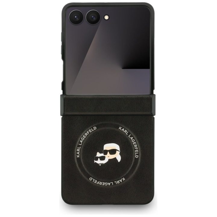 Dėklas Samsung Galaxy Z Flip 7 Karl Lagerfeld Karl&Choupette juodas – stilingas pasirinkimas