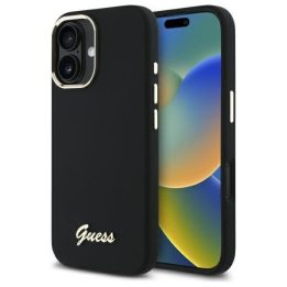 Dėklas iPhone 16 Plus Guess juodas su logotipu – patikimas pasirinkimas