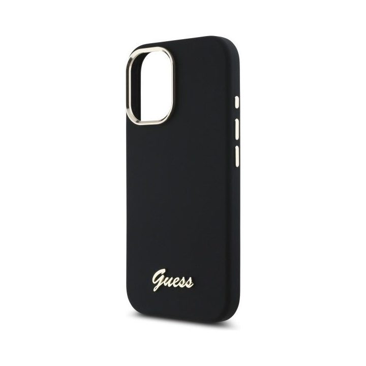 Dėklas iPhone 16 Plus Guess juodas su logotipu – patikimas pasirinkimas