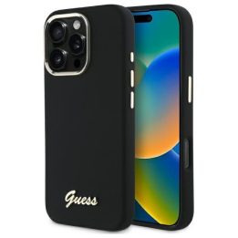Dėklas iPhone 16 Pro Max Guess juodas su logotipu – patikimas pasirinkimas