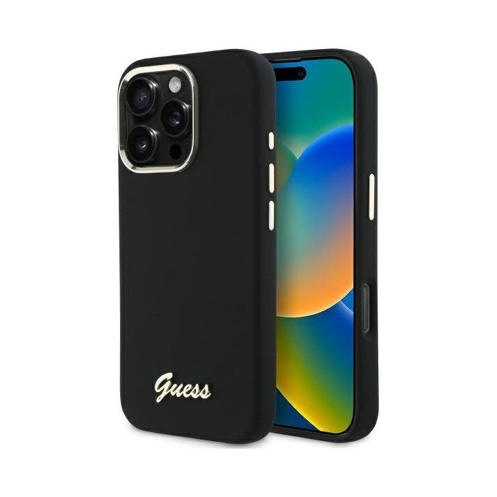 Dėklas iPhone 16 Pro Max Guess juodas su logotipu – patikimas pasirinkimas