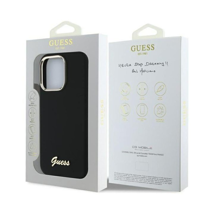 Dėklas iPhone 16 Pro Max Guess juodas su logotipu – patikimas pasirinkimas