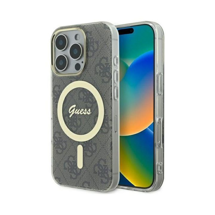 Dėklas iPhone 16 Pro Guess IML 4G rudas – patikimas pasirinkimas