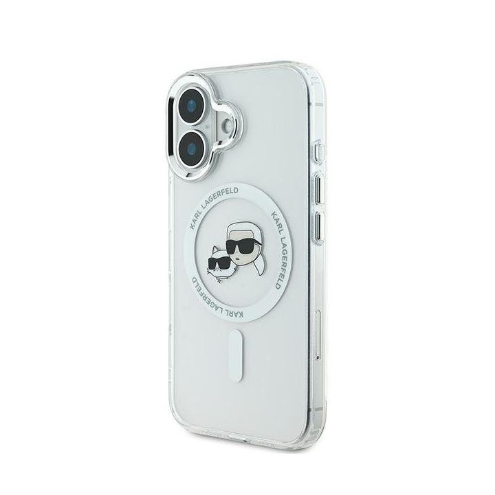 Dėklas iPhone 16 Plus Karl Lagerfeld balto dizaino – stilingas pasirinkimas