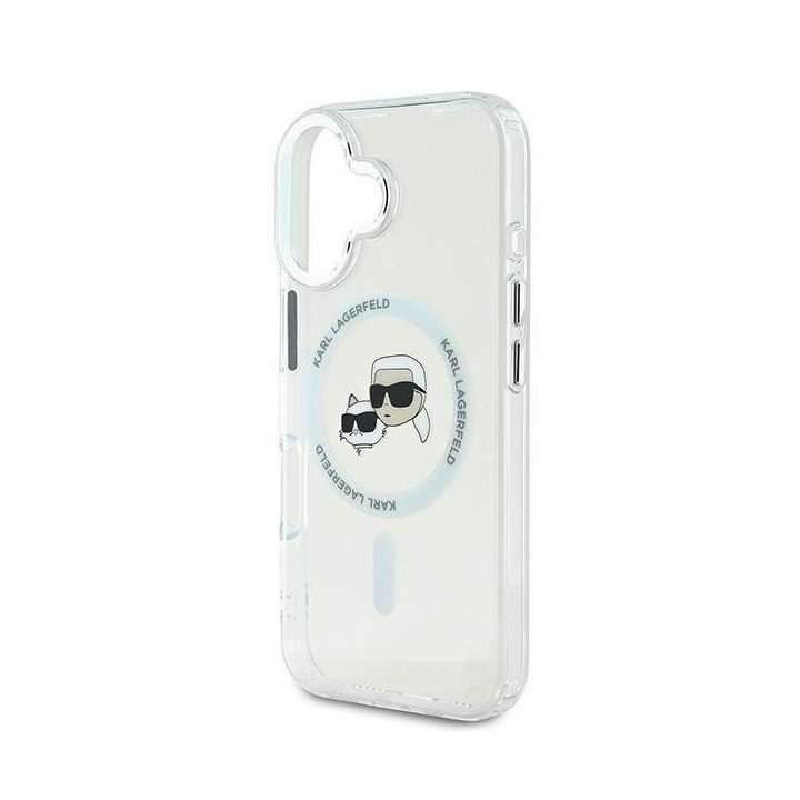 Dėklas iPhone 16 Plus Karl Lagerfeld balto dizaino – stilingas pasirinkimas
